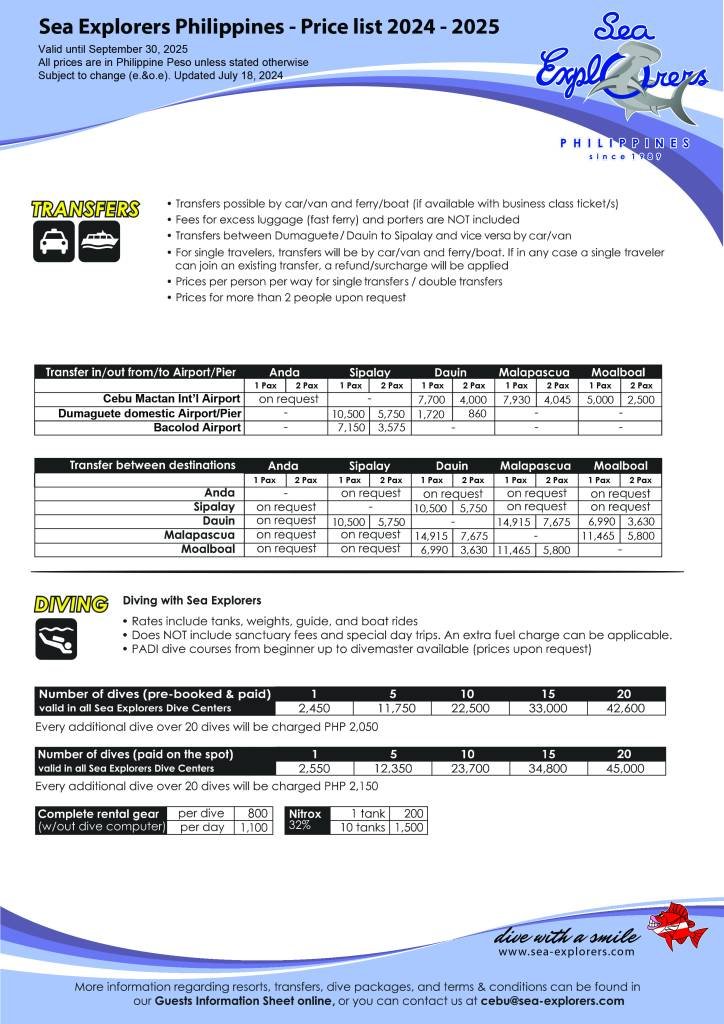 sea explorers philippines diving reates and packages