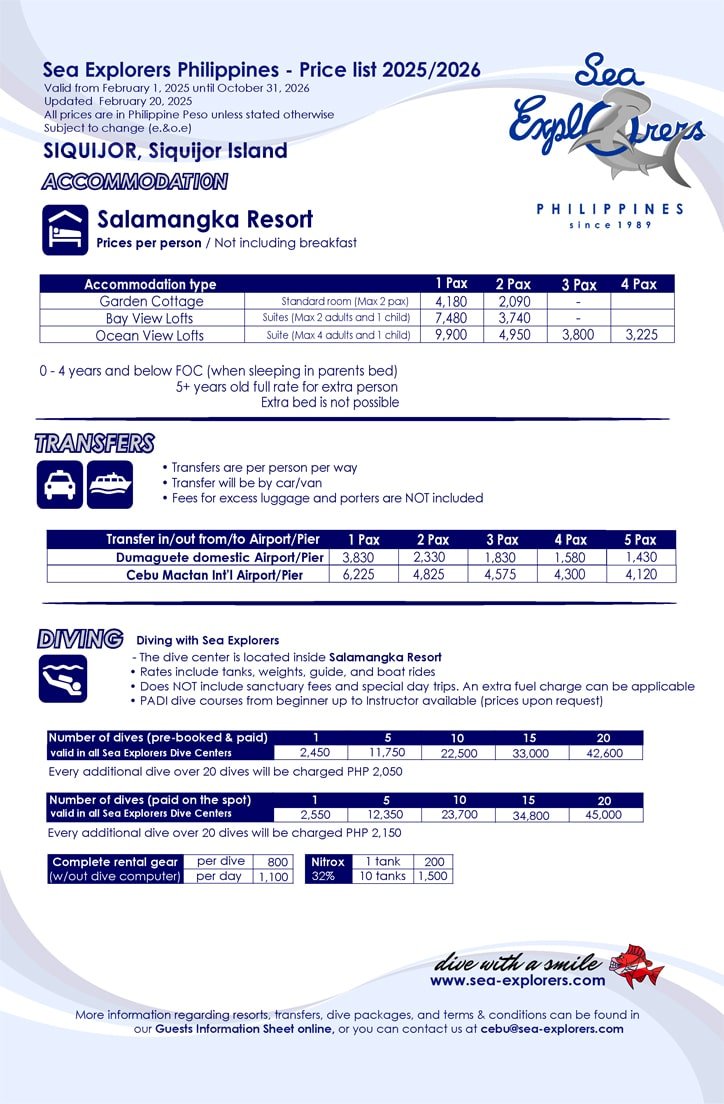 sea explorers philippines Pricelist SIQUIJOR 2025 2026
