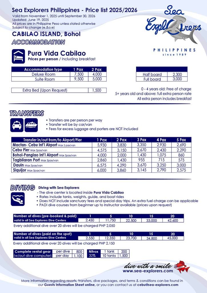 sea explorers philippines cabilao diving rates and packages